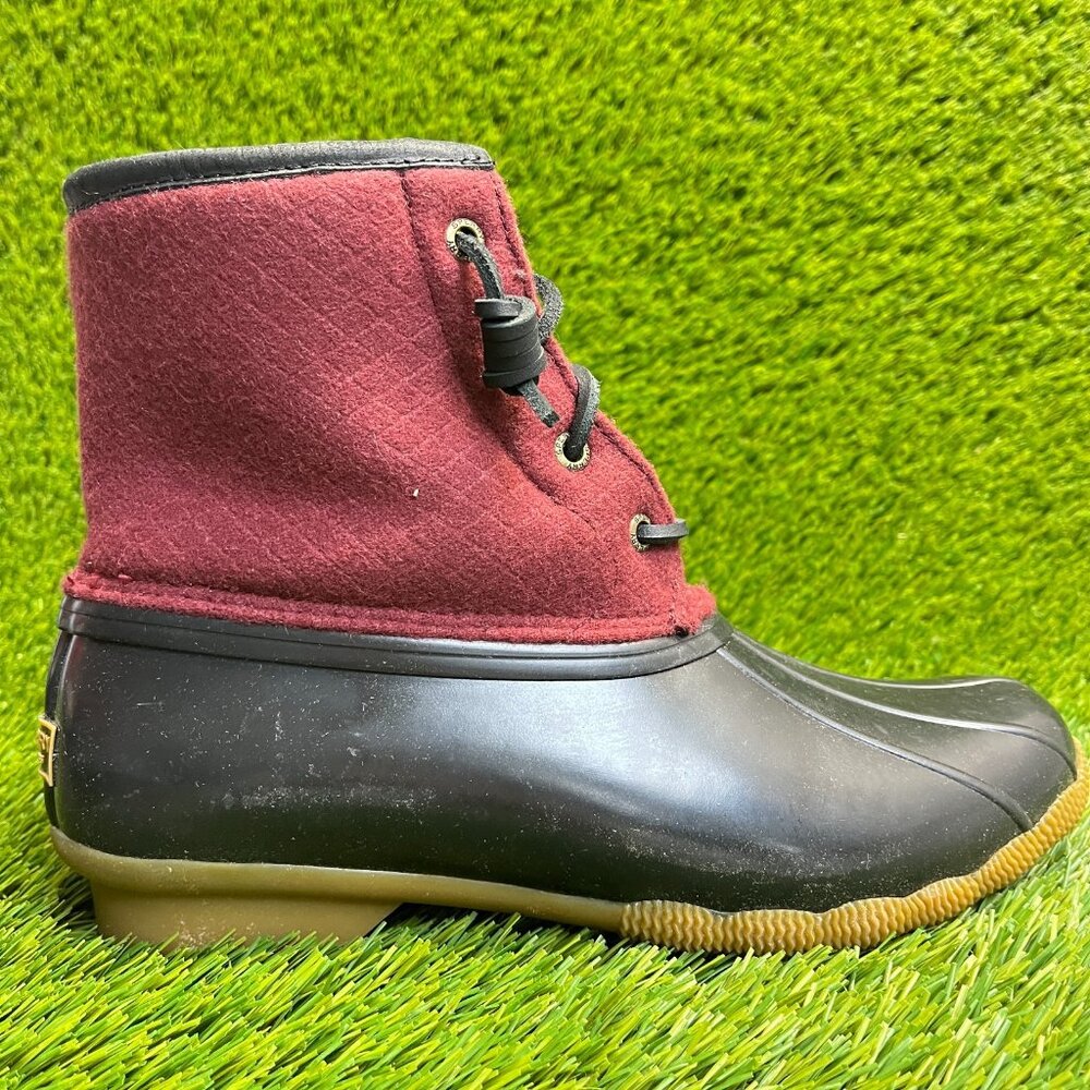 Sperry Saltwater Emboss Wool Womens Size 8 Black Red Outdoor Lace Up Duck Boots